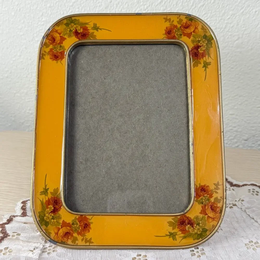 Vintage 70s Floral Enamel Swivel Photo Frame 4.25 x 6 Whimsigoth Retro Romantic